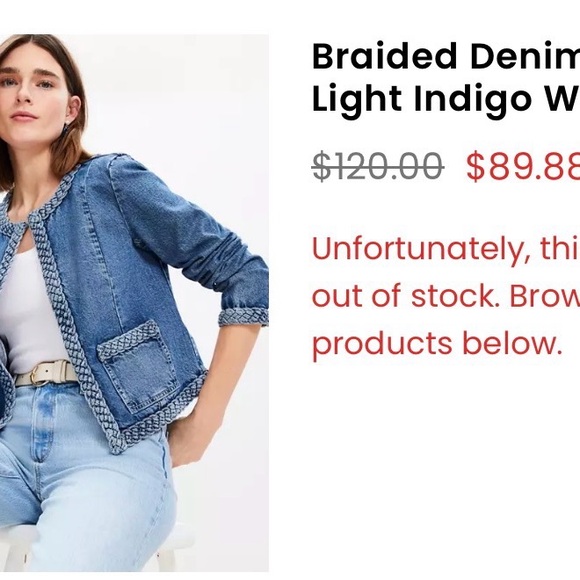 LOFT Braided Trim Jean Jacket in Indigo Blue - Picture 7 of 9